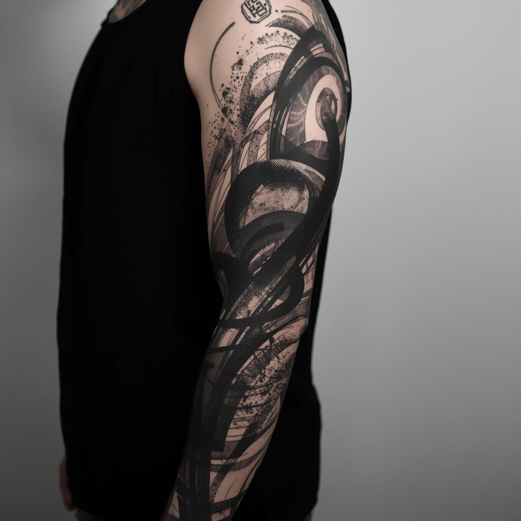 Abstract Blackwork Sleeve Tattoo