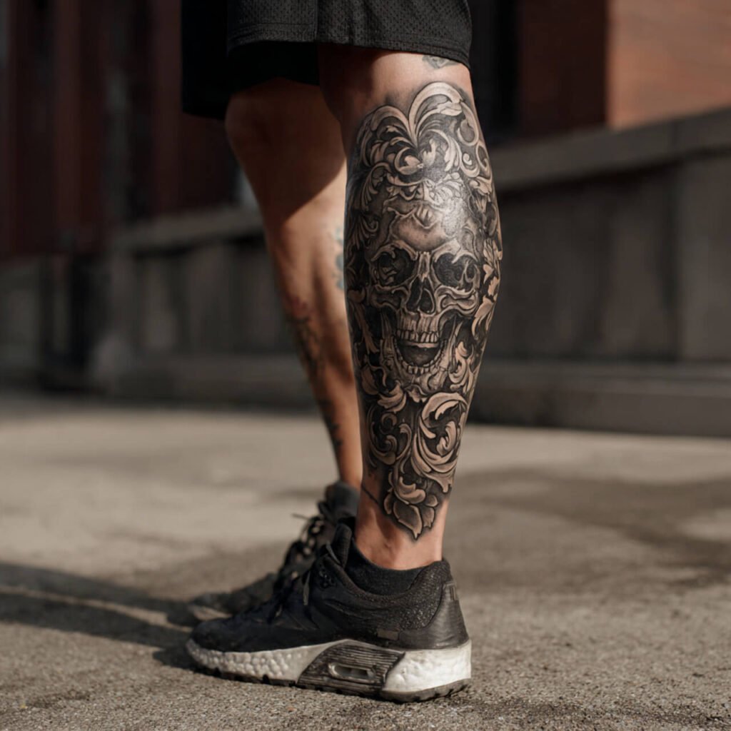 blackwork skull tattoo