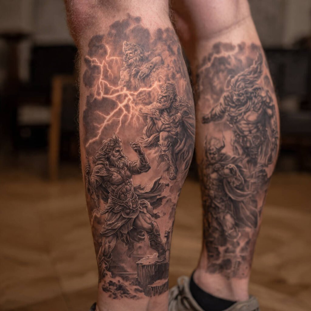 full-leg mythological tattoo