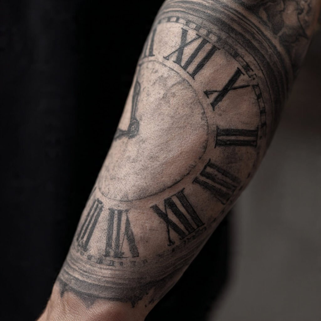 Bold Roman Numerals Tattoo Across the Bicep
