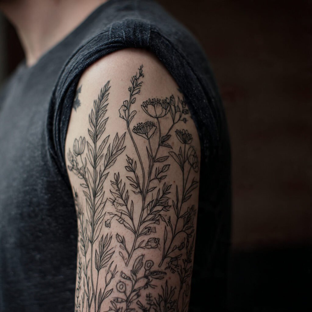 Botanical Linework tattoo