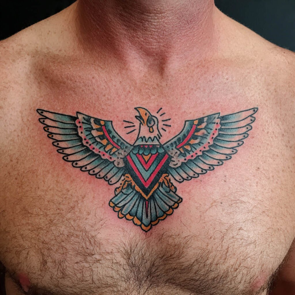 Neo-Traditional Eagle Spread Tattoo