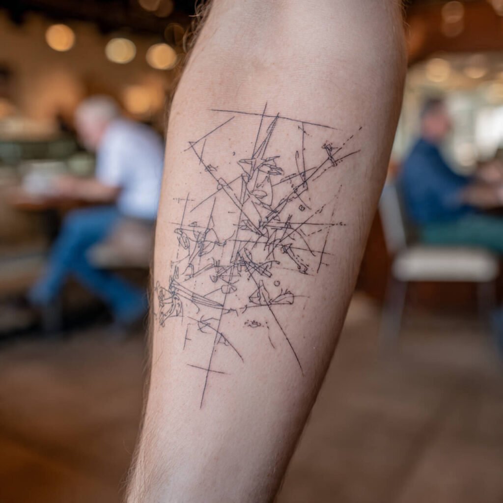 surrealist line art tattoo