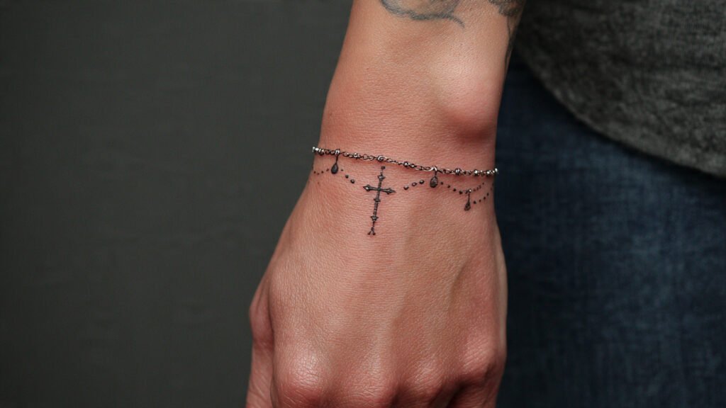 Rosary Tattoo Wrapped Around the Wrist