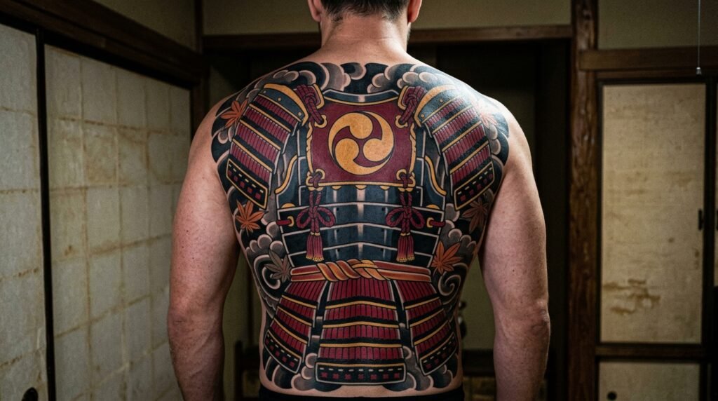 Traditional Samurai Armor Panel Spanning the Back tattoo