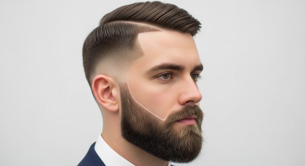 Defined boxed beard hair match