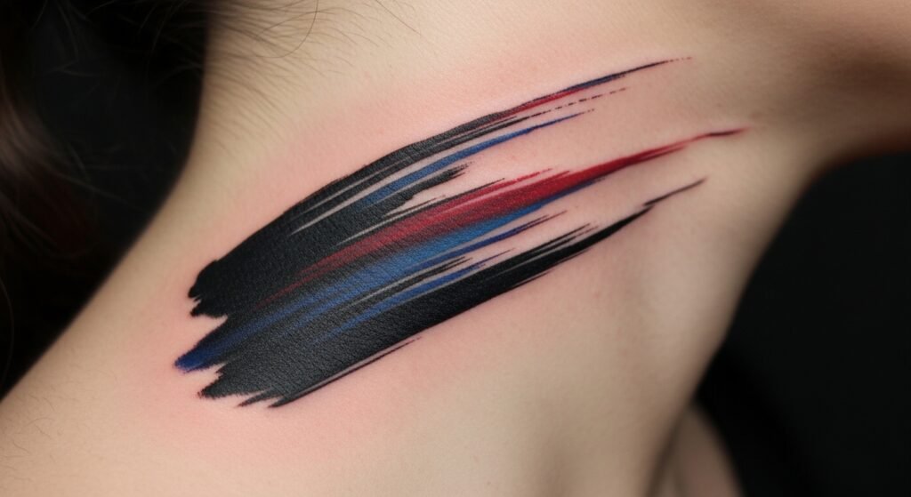 Abstract brushstroke neck tattoo