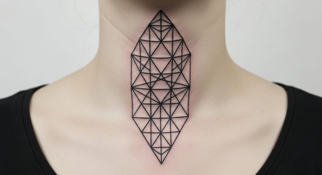 Geometric triangle grid neck tattoo