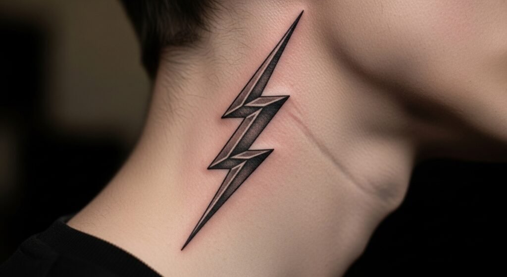 Lightning bolt side neck tattoo