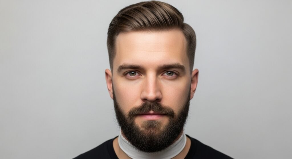 Chin heavy boxed beard