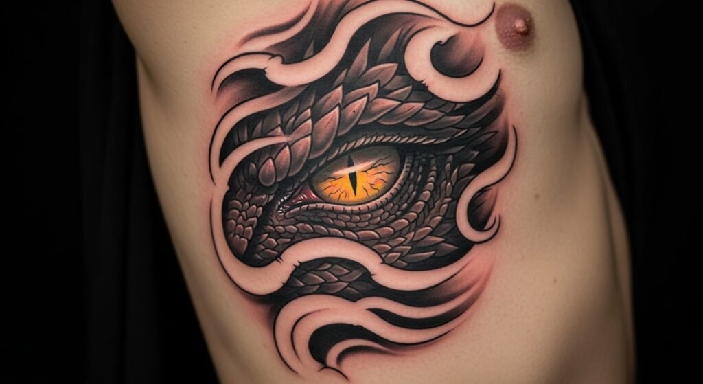 Realism Dragon Eye Emerging tattoo