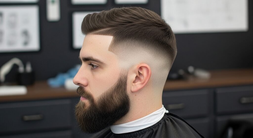 Boxed beard fade temple