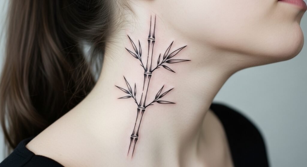 Fine Line Bamboo Stalk Minimal Design Along the Neck