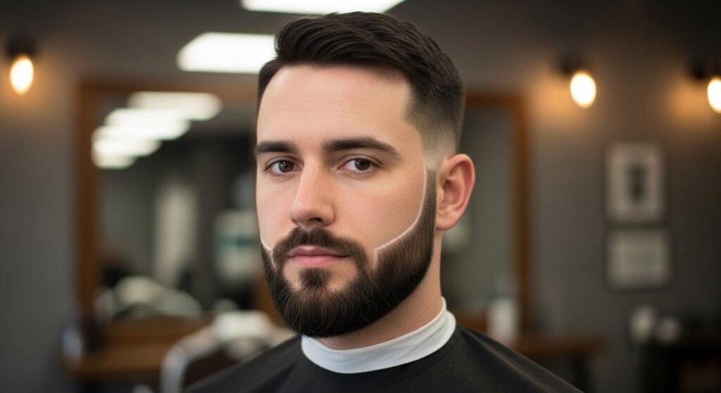 High cheek boxed beard