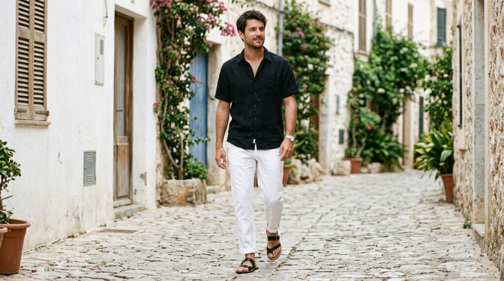black and white chinos