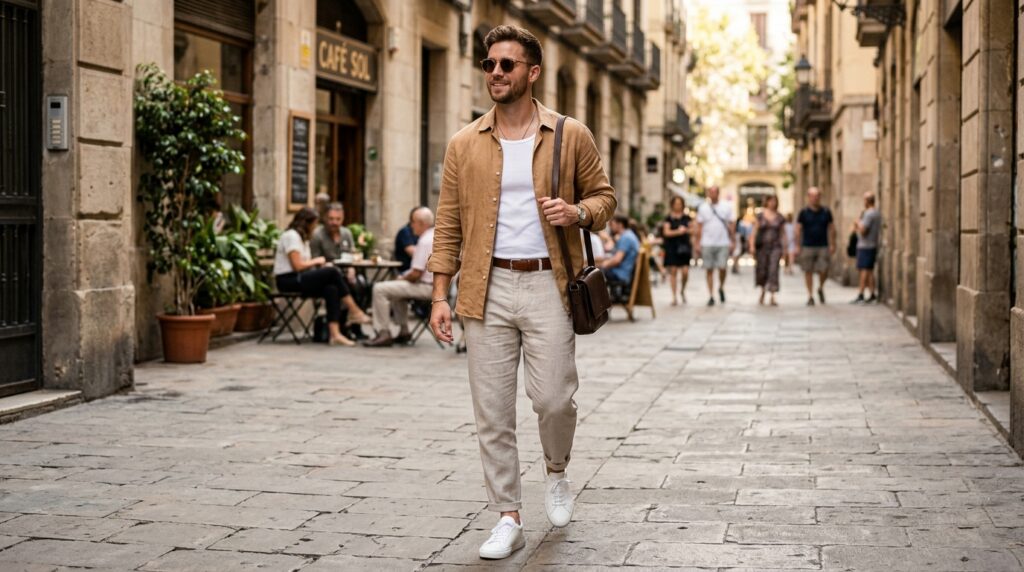 Camel layered summer outfit
