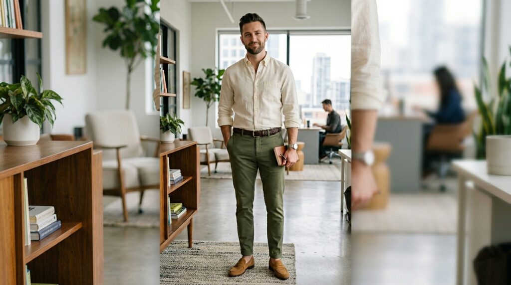 Cream linen office look