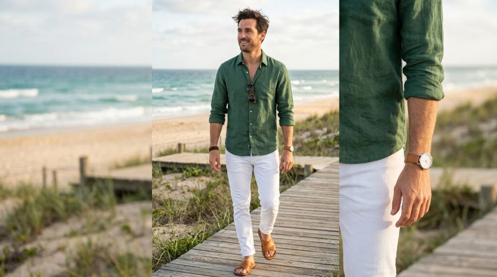 Forest green beach outfit