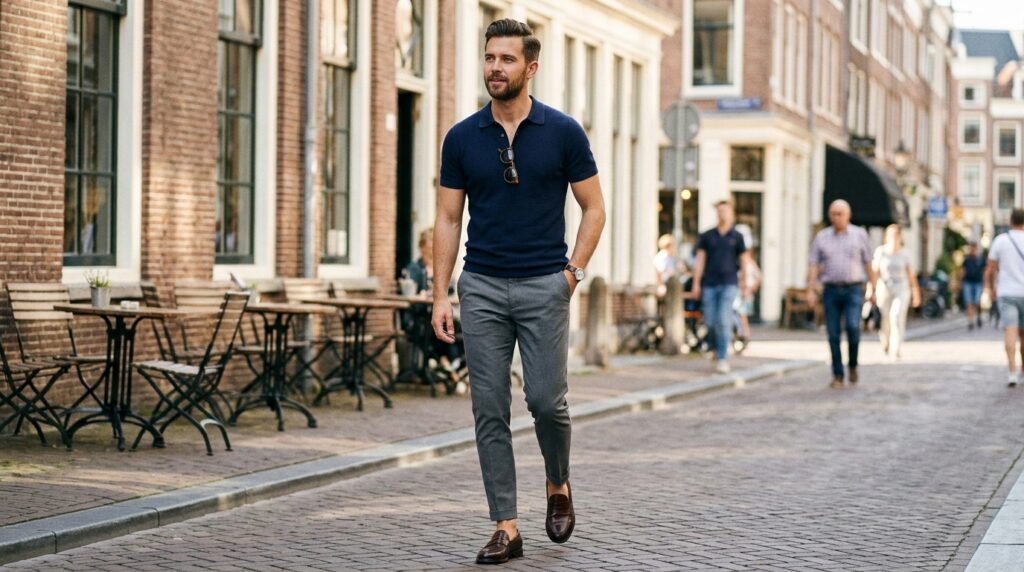 smart casual navy chinos