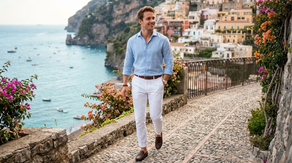 Blue linen summer look