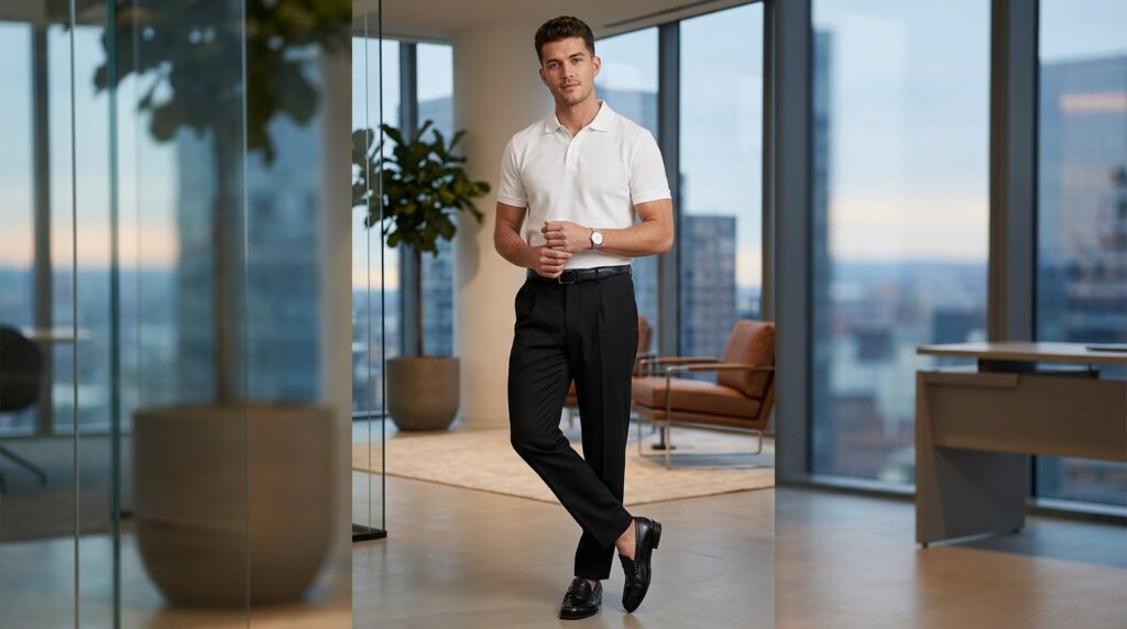 Black and white executive polo