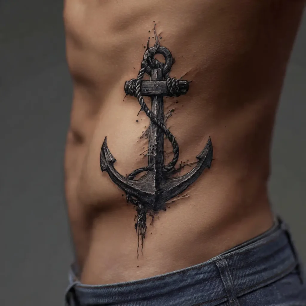 Anchor with Rope Detail tattoo