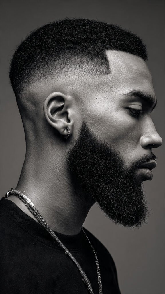 Drop Fade into Beard with Clean Cheek Lines