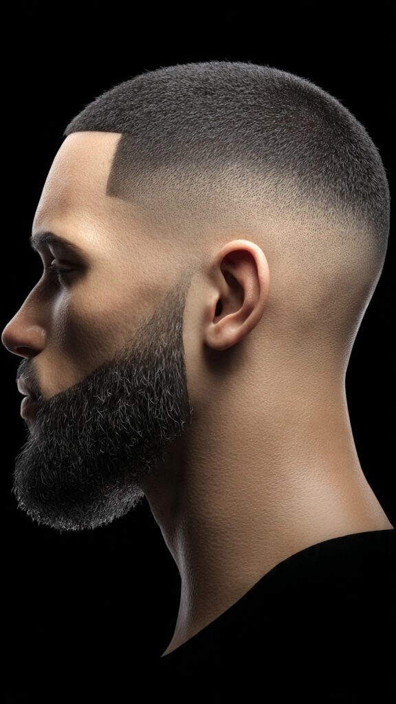 Bald Fade with Defined Beard Lines