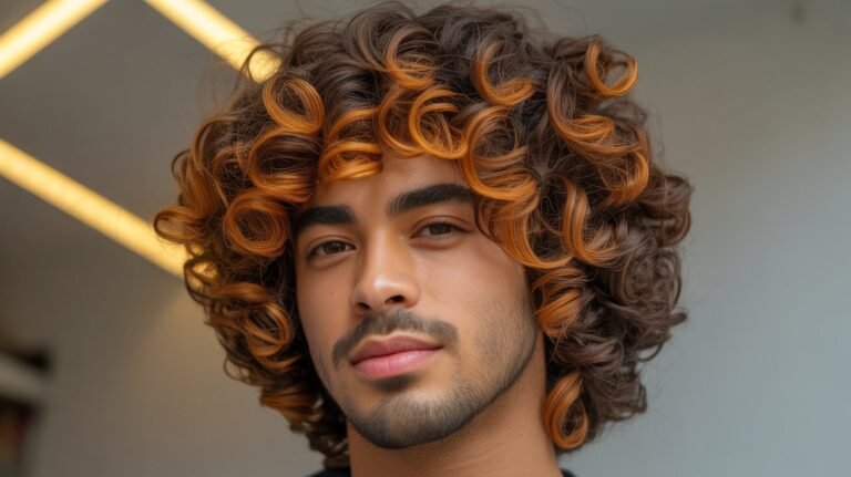 Textured Curly Hair with Caramel Highlights