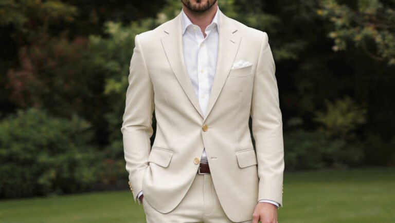 Beige Old Money Suit With Minimal Styling