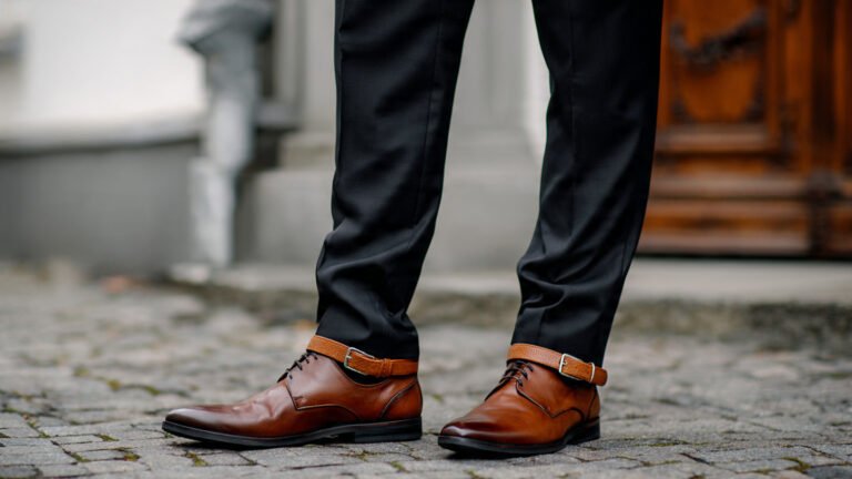 Black Suit With Brown Accessories Contrast