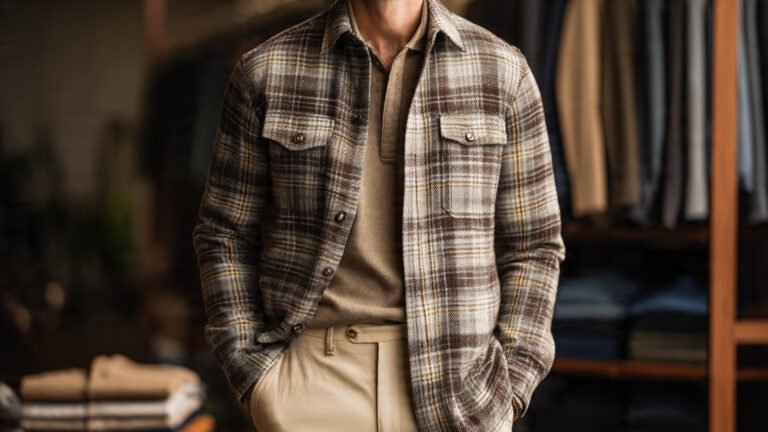 Brown Overshirt Flannel With Beige Chinos