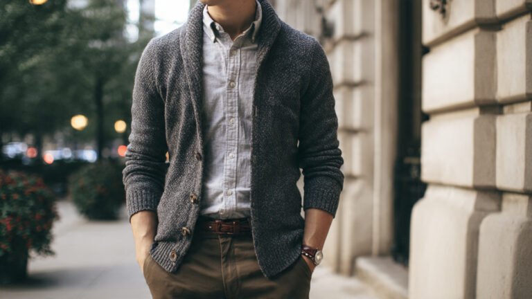 Cardigan With Oxford Shirt and Chinos