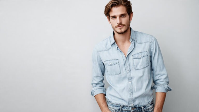 Casual Shirt with Light Wash Denim