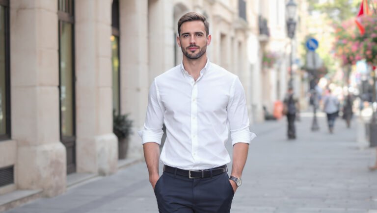 Crisp Shirt with Rolled Sleeves and Slim Fit Pants