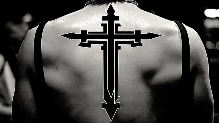 Cross Back Tattoo With Bold Black Shading