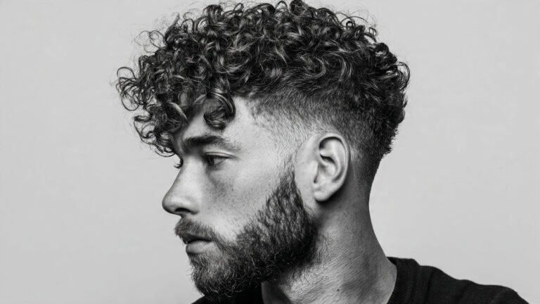 Curly Flow With Beard Fade Oval Face