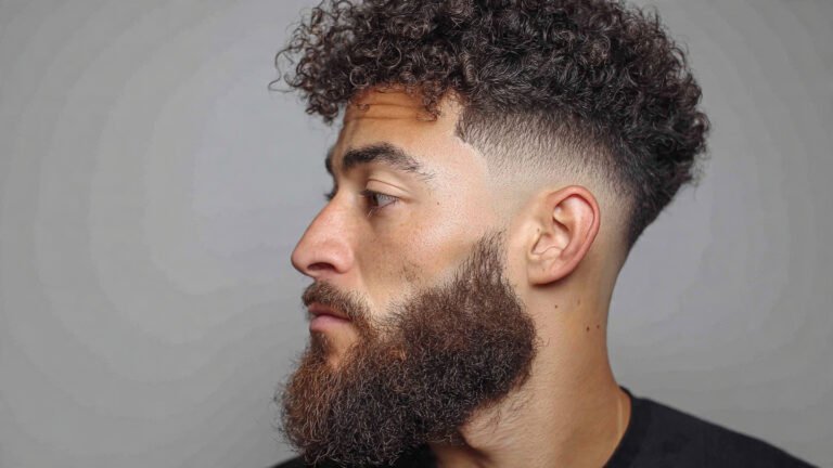 Curly Low Taper Fade With Beard