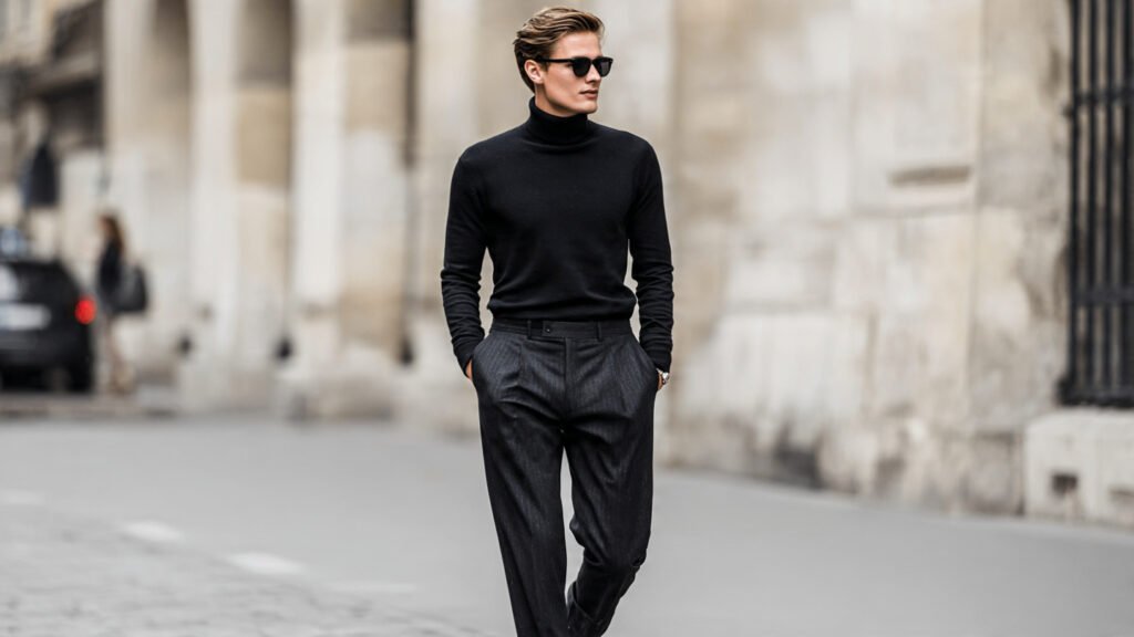  Dark Turtleneck with Tailored Trousers