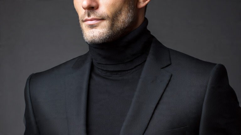 Designer Black Suit With Turtleneck