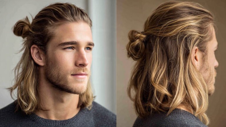  Half-Up Man Bun with Blonde Balayage Ends