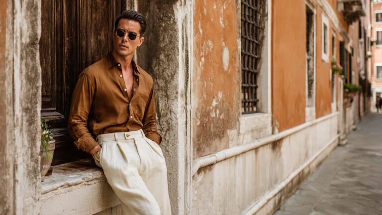 Coffee Color Shirt with Cream Linen Pants