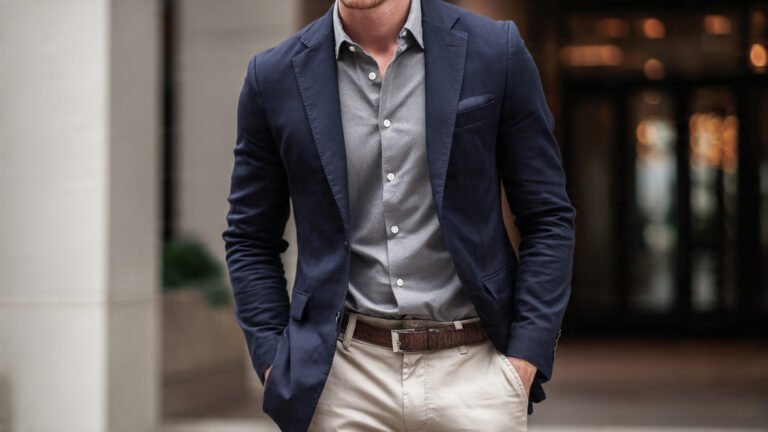 Navy Jacket With White Pants Bold Contrast
