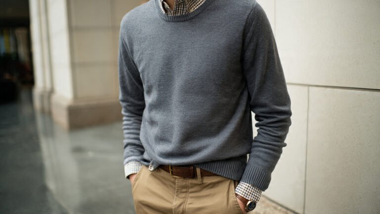 Layered Sweater Over Shirt Look
