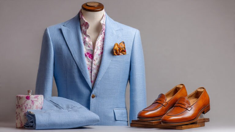 Light Blue Suit Combination With Loafers