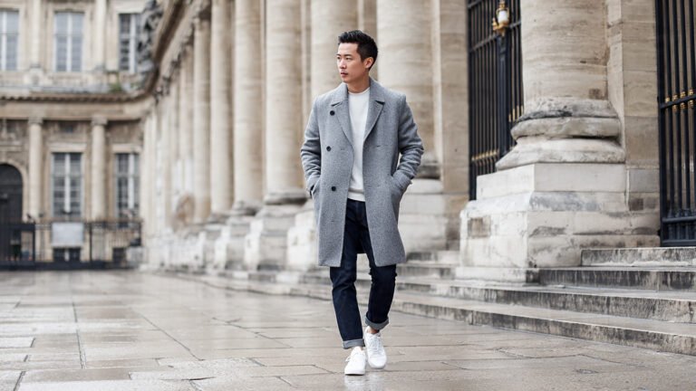 Light Grey Coat With Denim Jeans