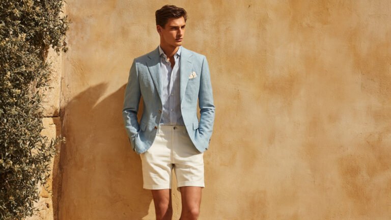 Linen Blazer With Neutral Shorts