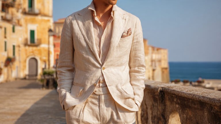Linen Suit With Open Collar Shirt