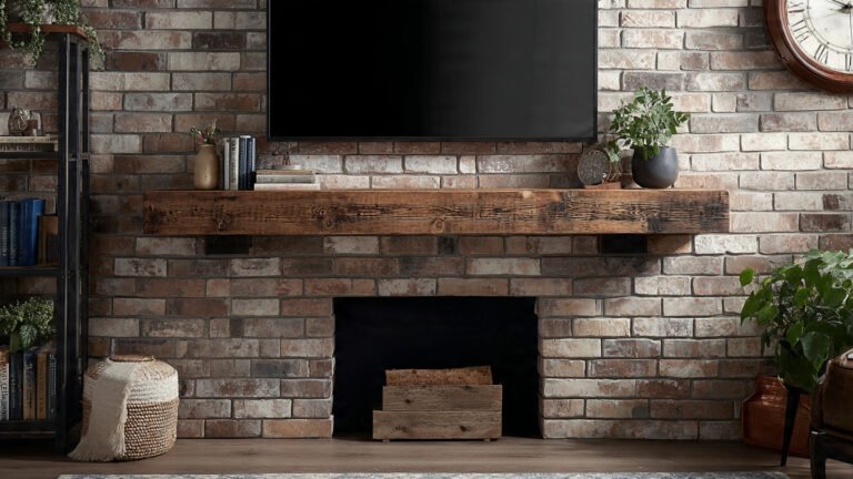 Mantle Over TV With Industrial Brick Design