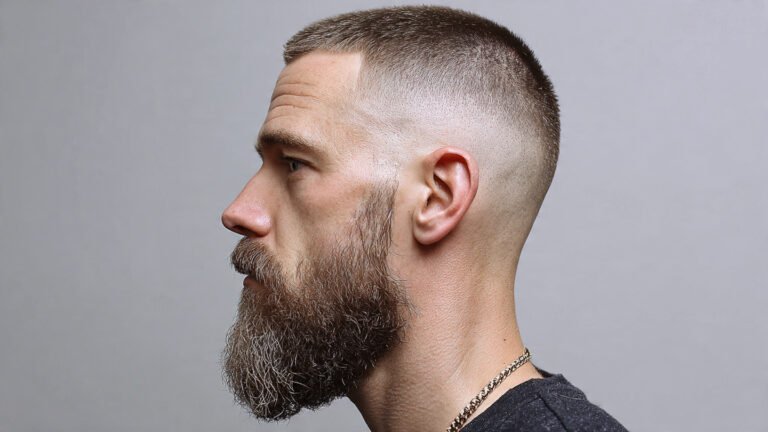 Mid Fade Buzz Cut With Beard Blend